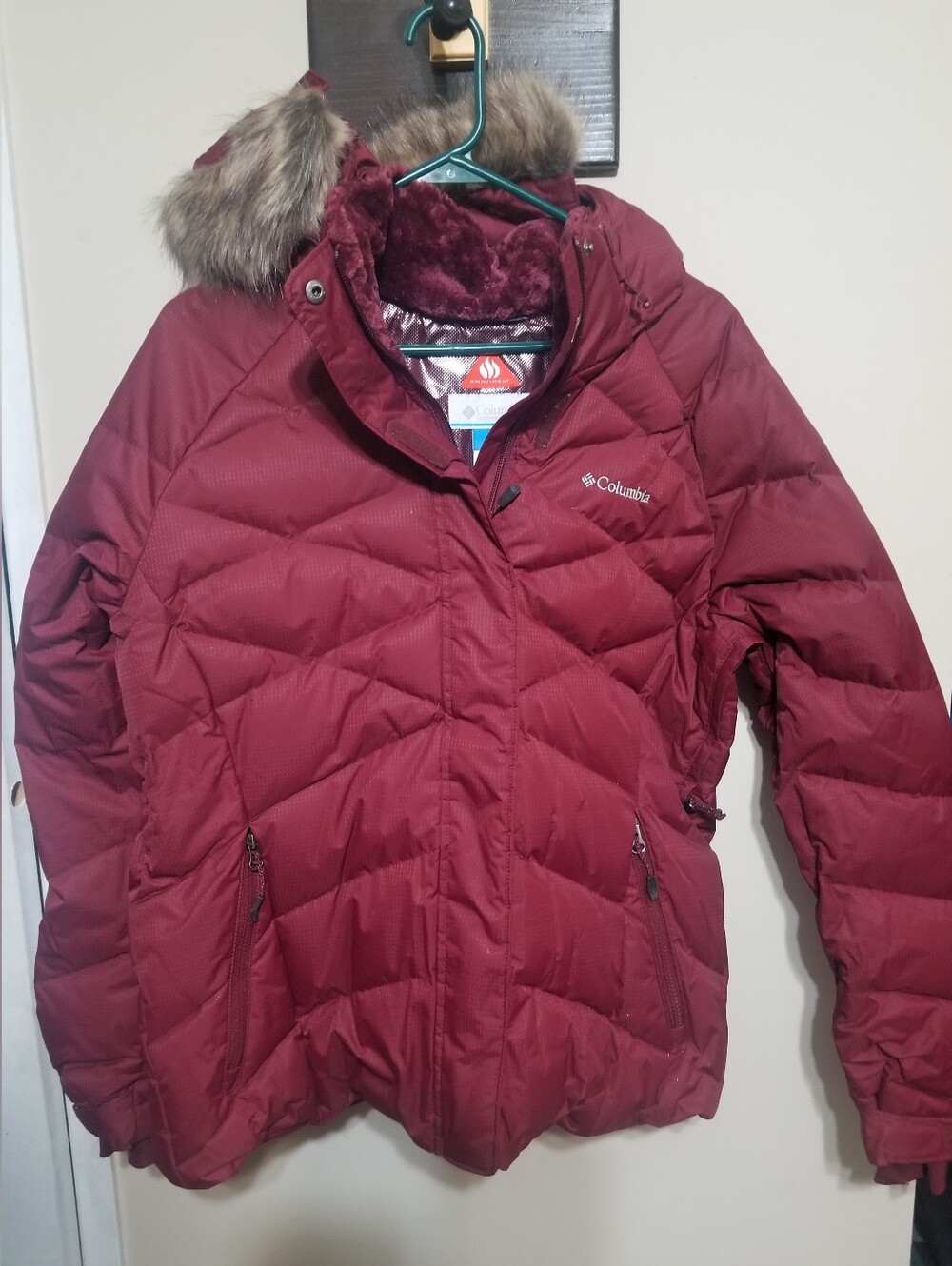 Columbia Winter Coat, Women's, Down, Ski, Snowboard, Omni-Heat, Burgundy, XL